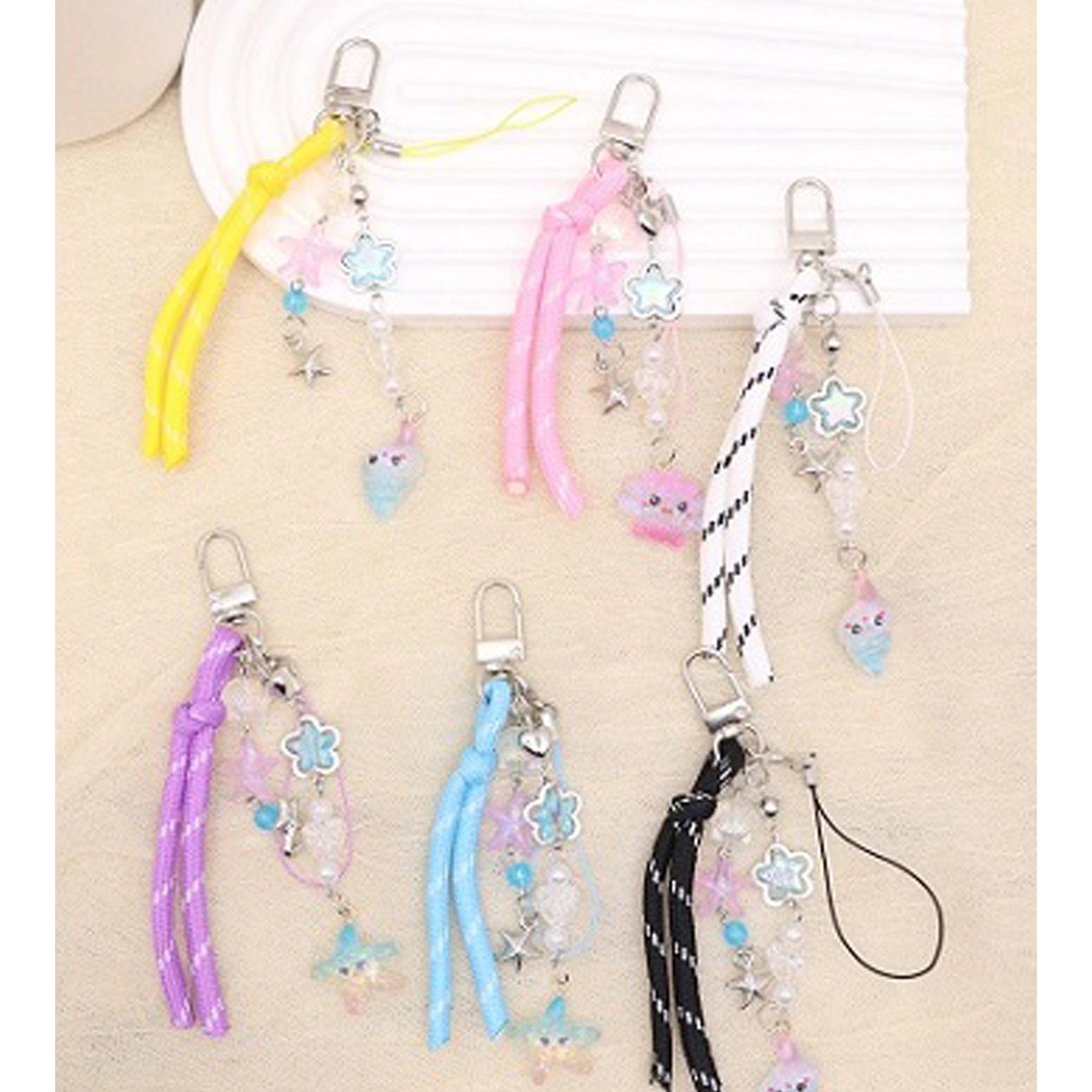 Pastel Y2K Beaded Charm Keychain | Cute Ocean Shell & Star Bag Charm, Aesthetic Phone Strap Accessory (AKY1282) (AKY1282)