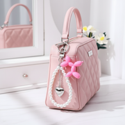 Balloon Dog Pearl Wristlet Keychain – Y2K Aesthetic Heart Charm Lanyard – Cute Beaded Bag Charm & Phone Strap Accessory (AKY1287)