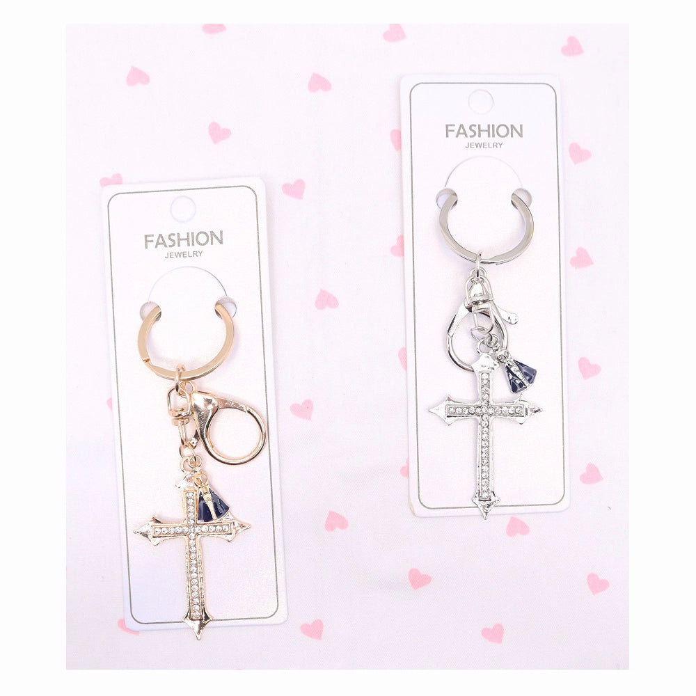 Sparkling Rhinestone Cross Keychain with Religious Charm (AKY1297)