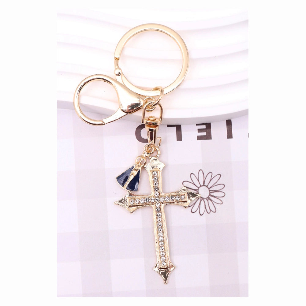 Sparkling Rhinestone Cross Keychain with Religious Charm (AKY1297)