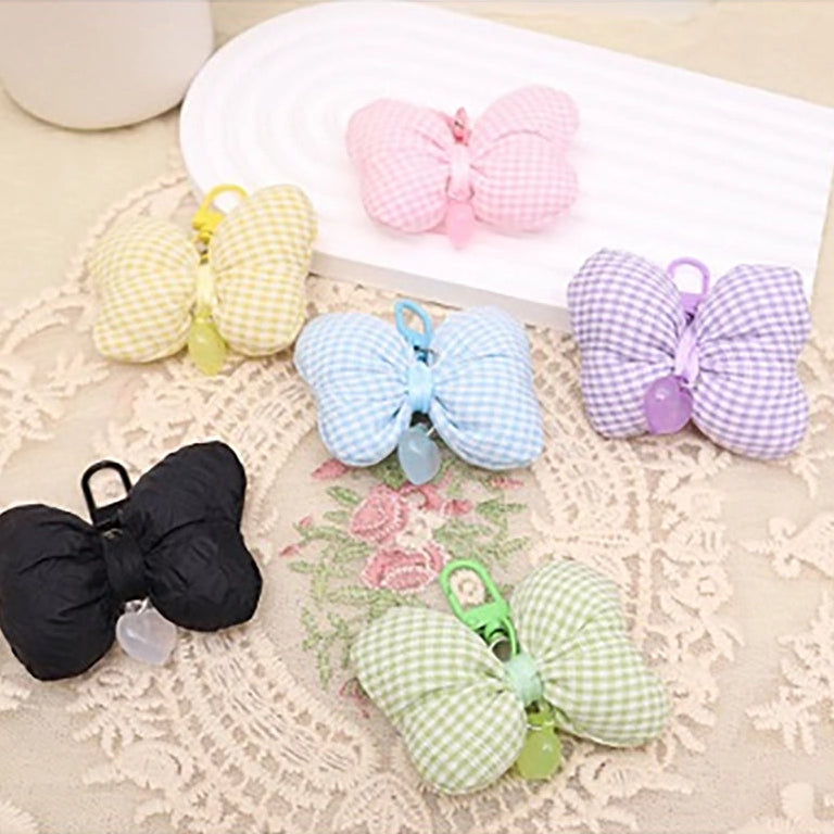 Cute Gingham Butterfly Keychain Plush Charm | Pastel Plaid Fabric Bag Accessory (AKY1311) (AKY1311)