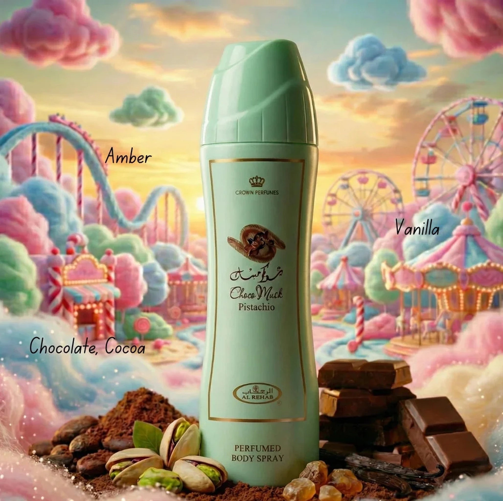 Al Rehab - Choco Musk Pistachio Perfumed Body Spray 200ml (6.6 oz)