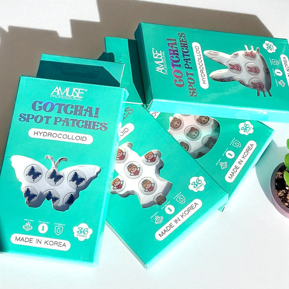 Amuse - Gotcha! Hydrocolloid Spot Patches – Cute Shaped Pimple Patches 36 Count Box