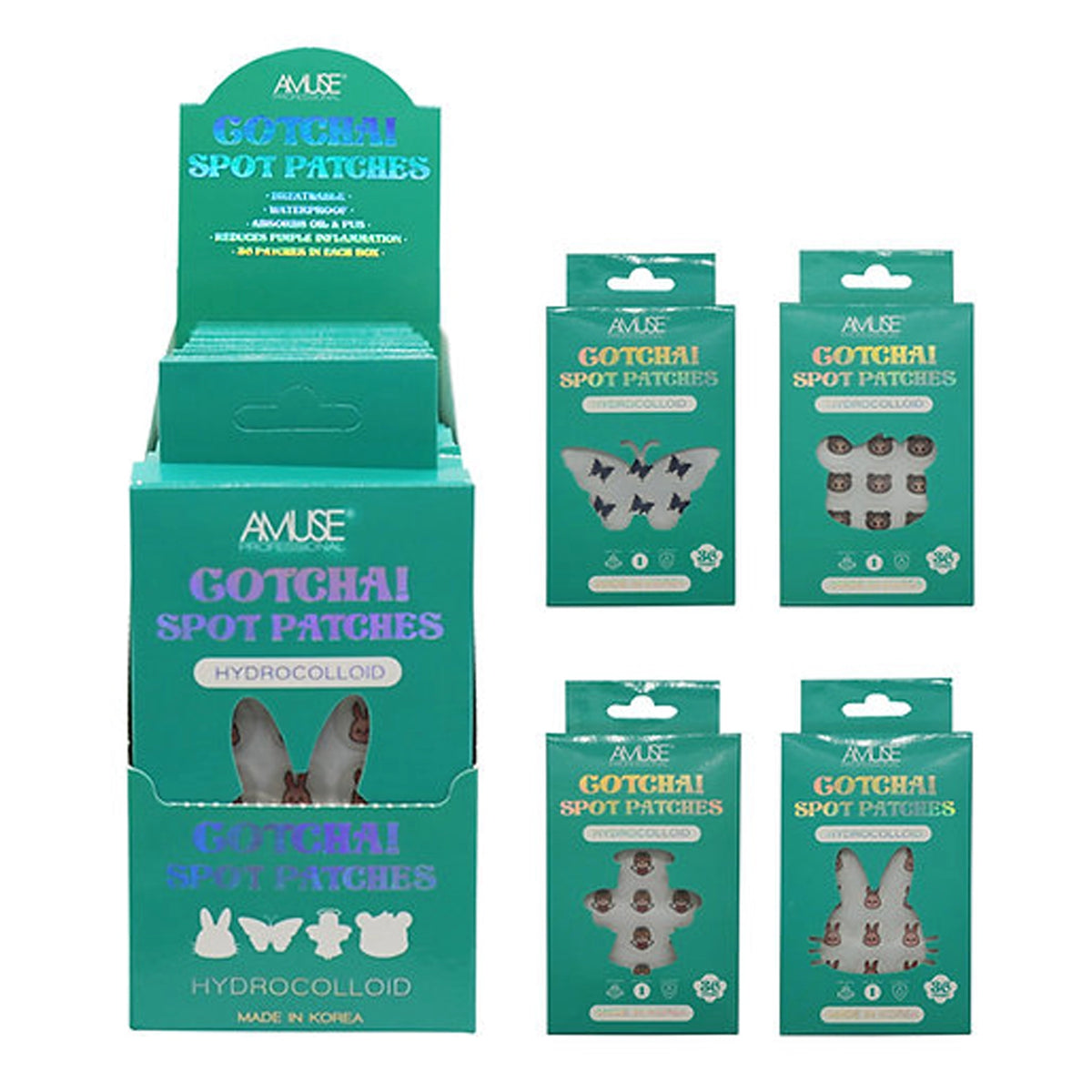 Amuse - Gotcha! Hydrocolloid Spot Patches – Cute Shaped Pimple Patches 36 Count Box