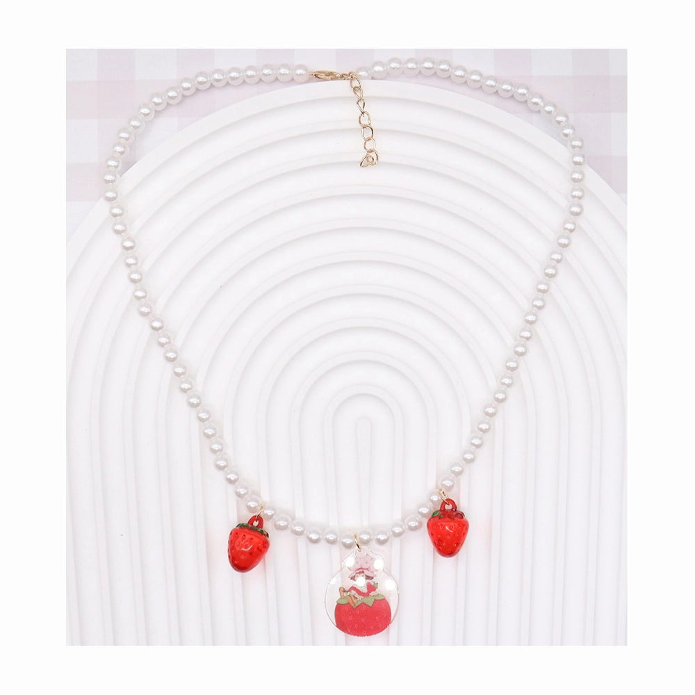 Pearl Charm Necklace Set – Retro Strawberry Dangle Jewelry for Girls & Cosplay (ANE1031)