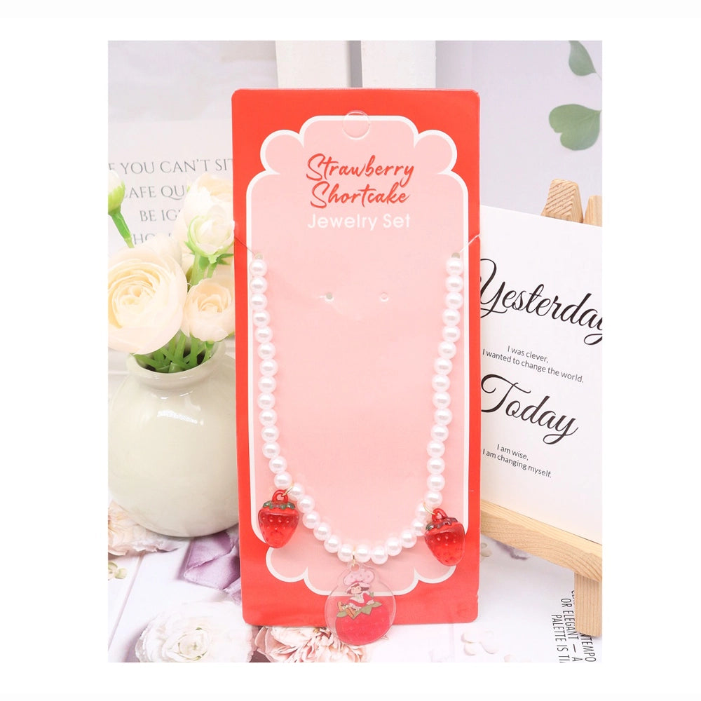 Pearl Charm Necklace Set – Retro Strawberry Dangle Jewelry for Girls & Cosplay (ANE1031)