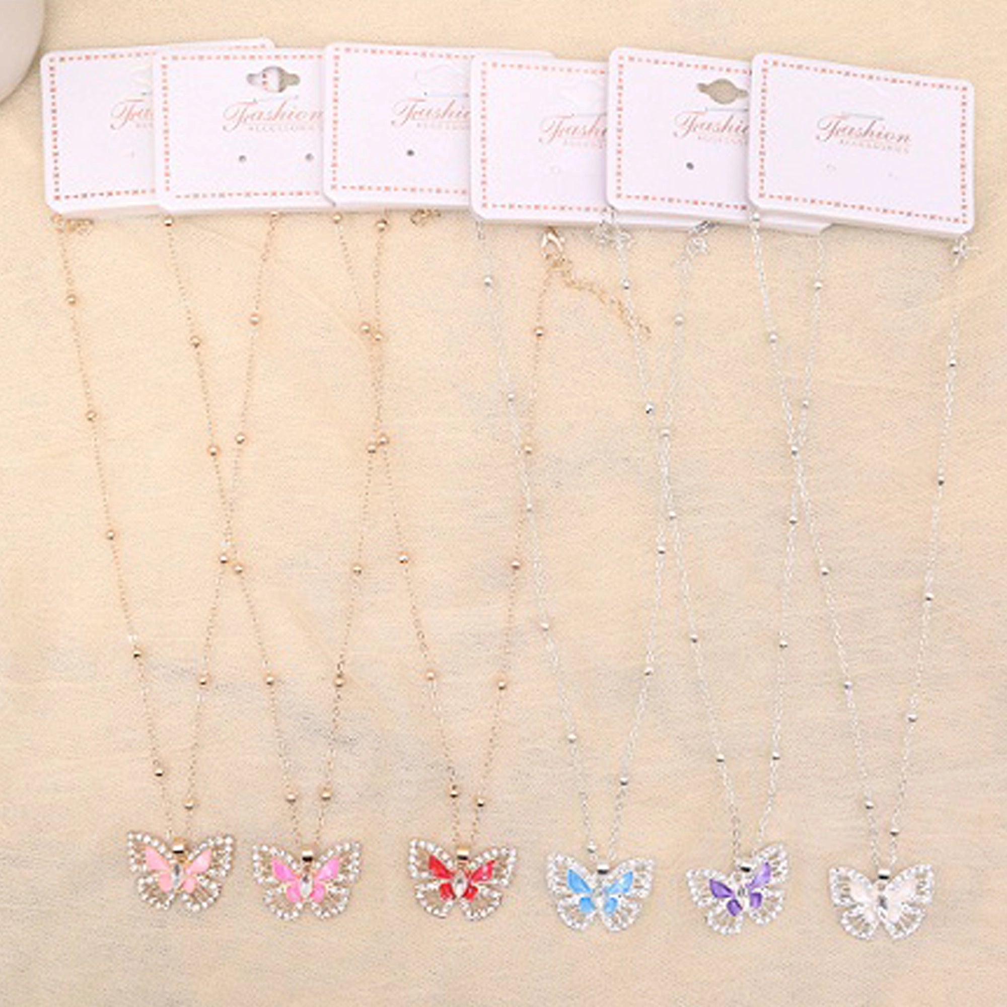 Sparkling Rhinestone Butterfly Pendant Necklace – Elegant Gold & Silver Tone Layering Chain Jewelry for Women (ANE1168)