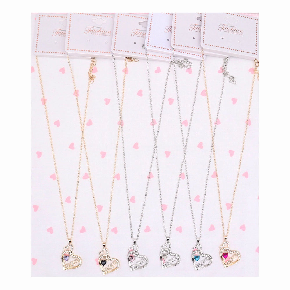 Dainty Sparkling "Mom" Heart Pendant Necklace with Rhinestone Accents – Elegant Mother’s Day or Birthday Gift Jewelry (ANE1170)