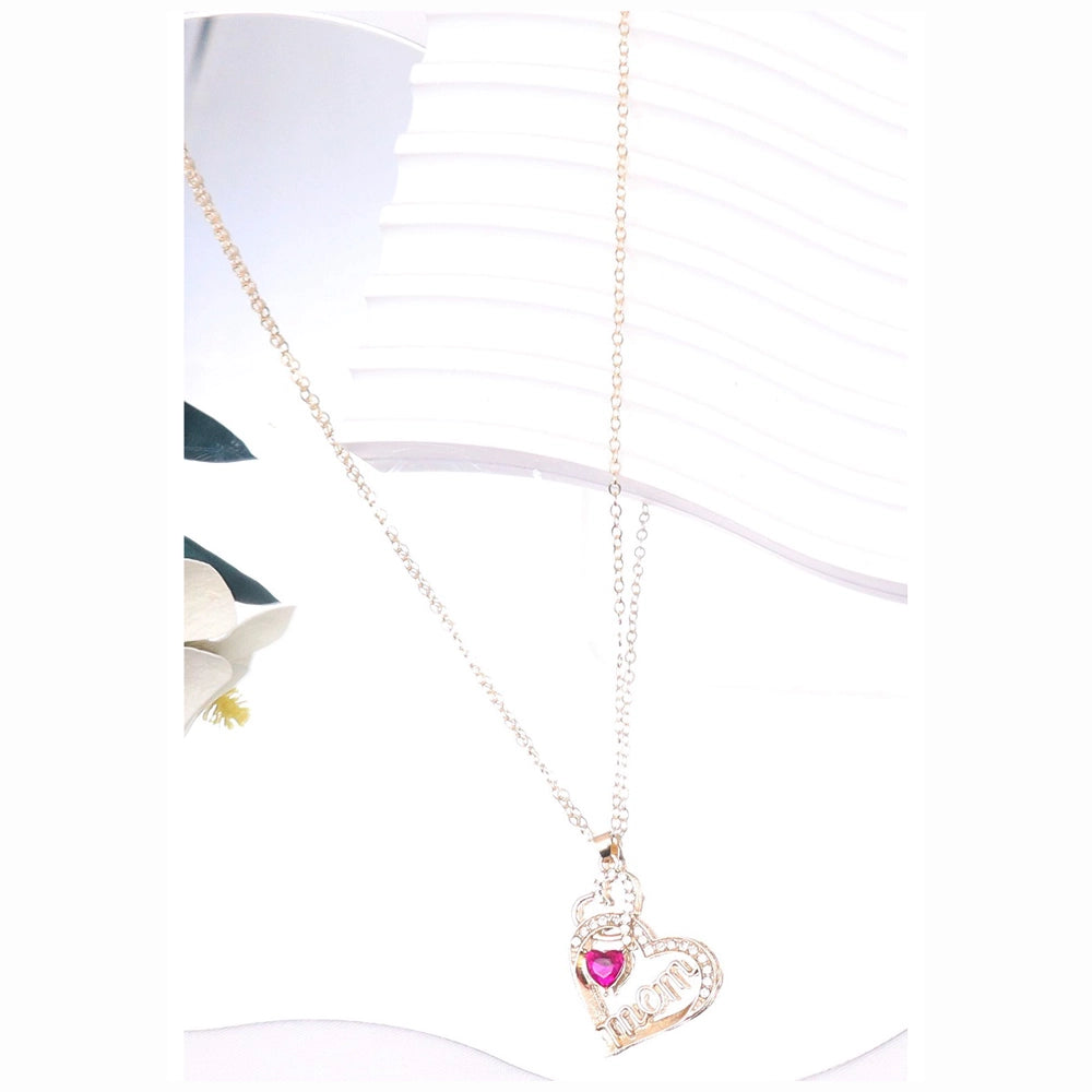Dainty Sparkling "Mom" Heart Pendant Necklace with Rhinestone Accents – Elegant Mother’s Day or Birthday Gift Jewelry (ANE1170)
