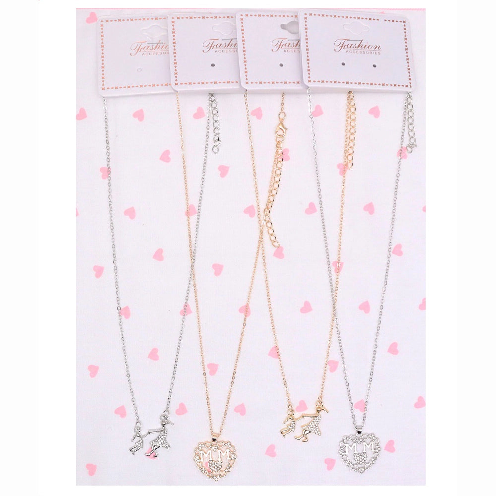 Elegant Rhinestone "MUM" Heart Pendant Necklace – Gold & Silver Tone (ANE1171)