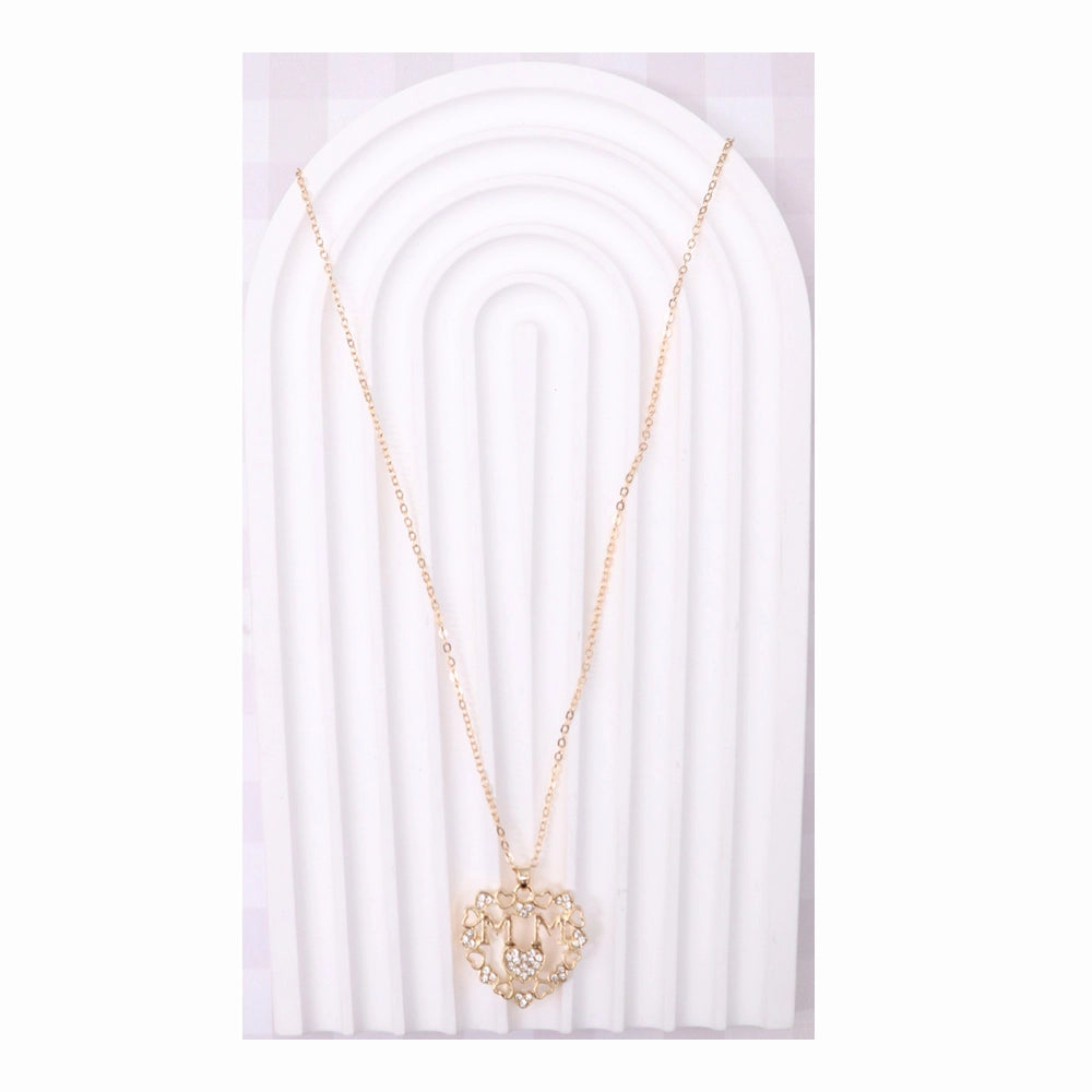Elegant Rhinestone "MUM" Heart Pendant Necklace – Gold & Silver Tone (ANE1171)