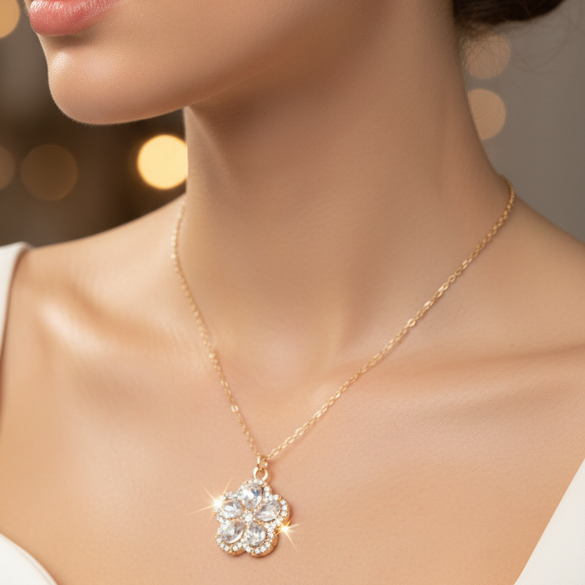 Rhinestone Flower Necklace and Stud Earrings Set – Wholesale Fashion Jewelry (ANE1179)