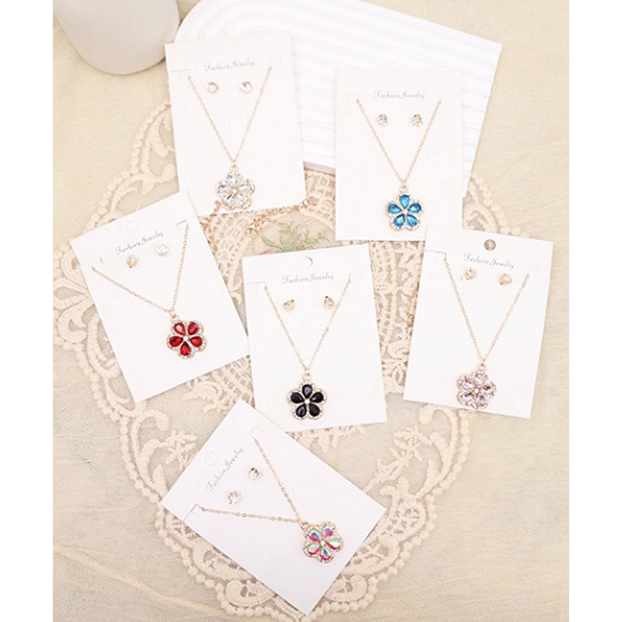 Rhinestone Flower Necklace and Stud Earrings Set – Wholesale Fashion Jewelry (ANE1179)
