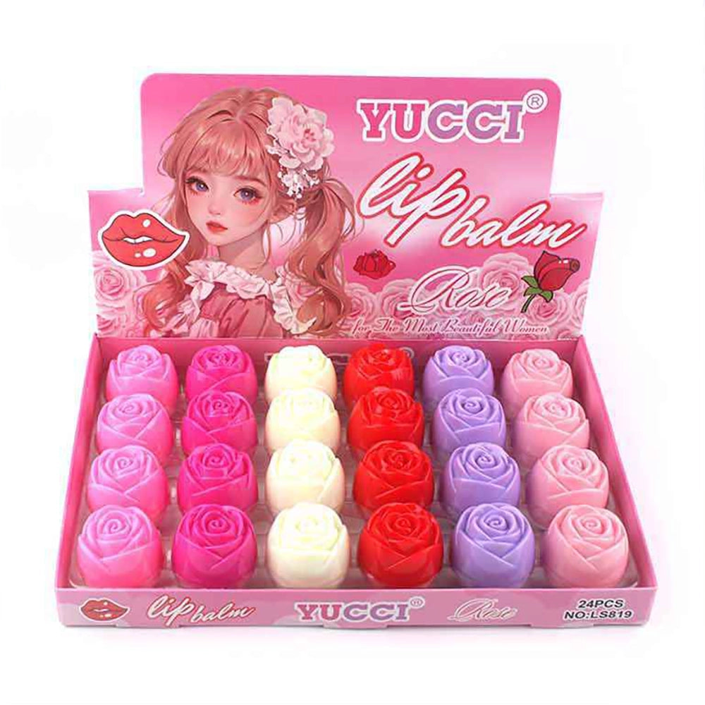 Rose-Shaped Moisturizing Lip Balm – 24-Piece Display Set (ANV-0395)
