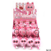 Cute Cat Pom-Pom Lip Gloss Keychain – 2-in-1 Plush Bag Charm & Moisturizing Gloss (ANV-0402)