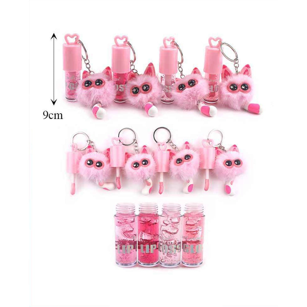 Cute Cat Pom-Pom Lip Gloss Keychain – 2-in-1 Plush Bag Charm & Moisturizing Gloss (ANV-0402)