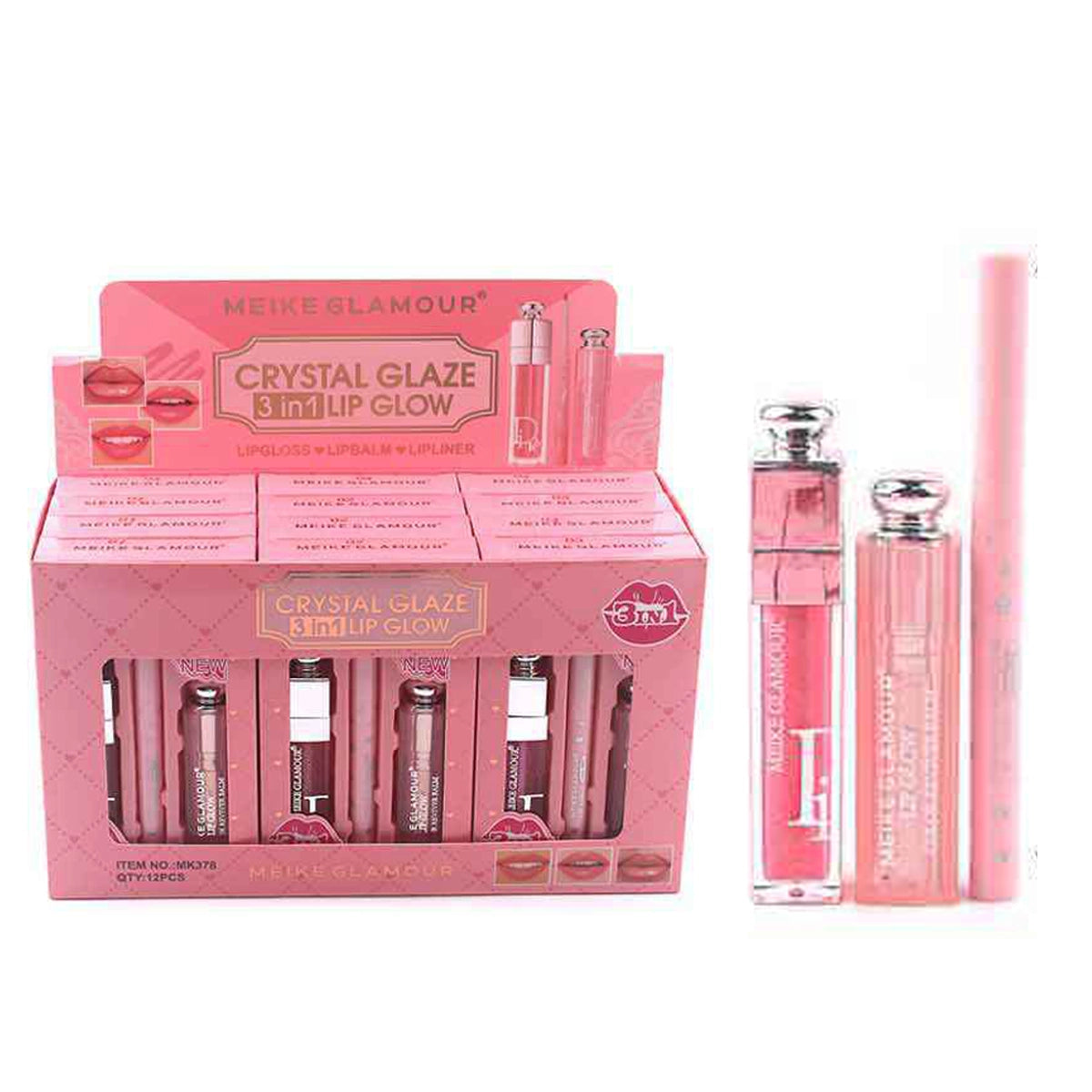 Meike Glamour Crystal Glaze 3-in-1 Lip Glow Set (ANV-0443)