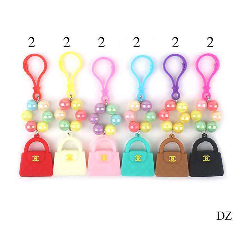 Chic Miniature Handbag Keychain with Beaded Floral Accent (ANV-0478)