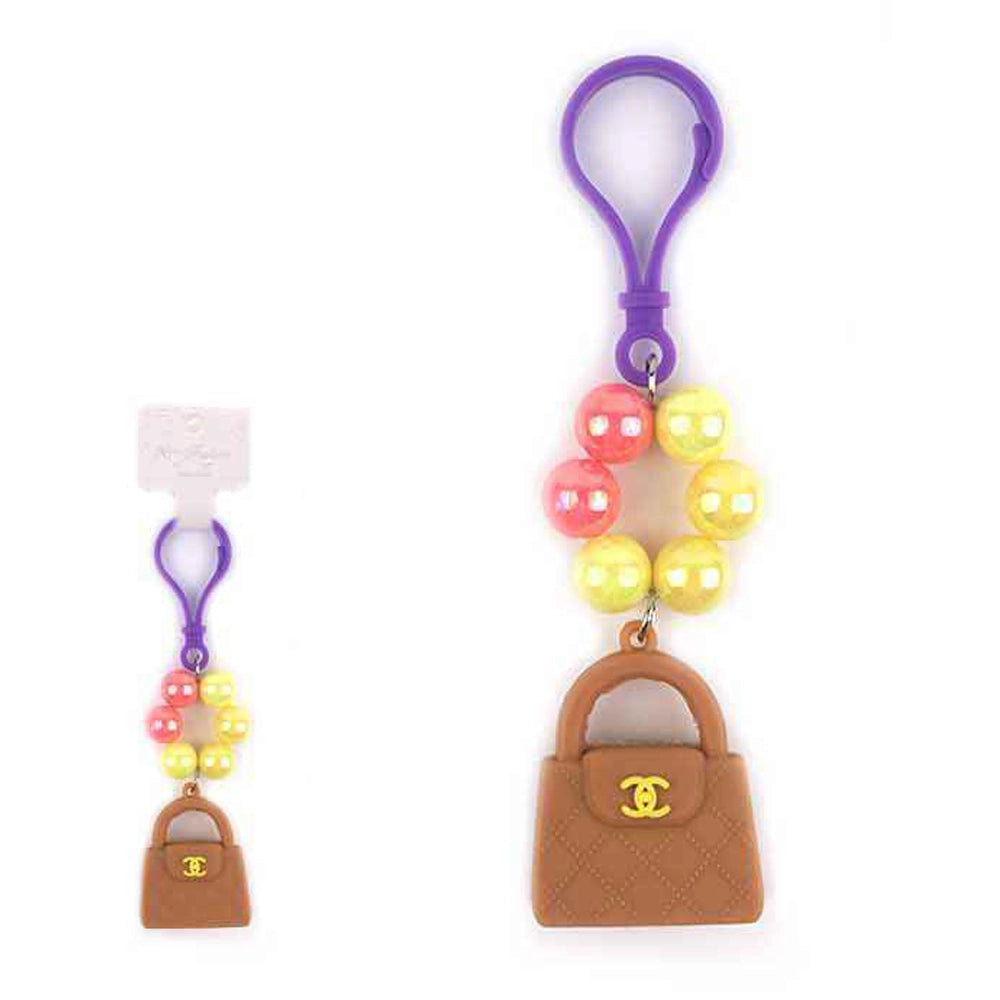 Chic Miniature Handbag Keychain with Beaded Floral Accent (ANV-0478)
