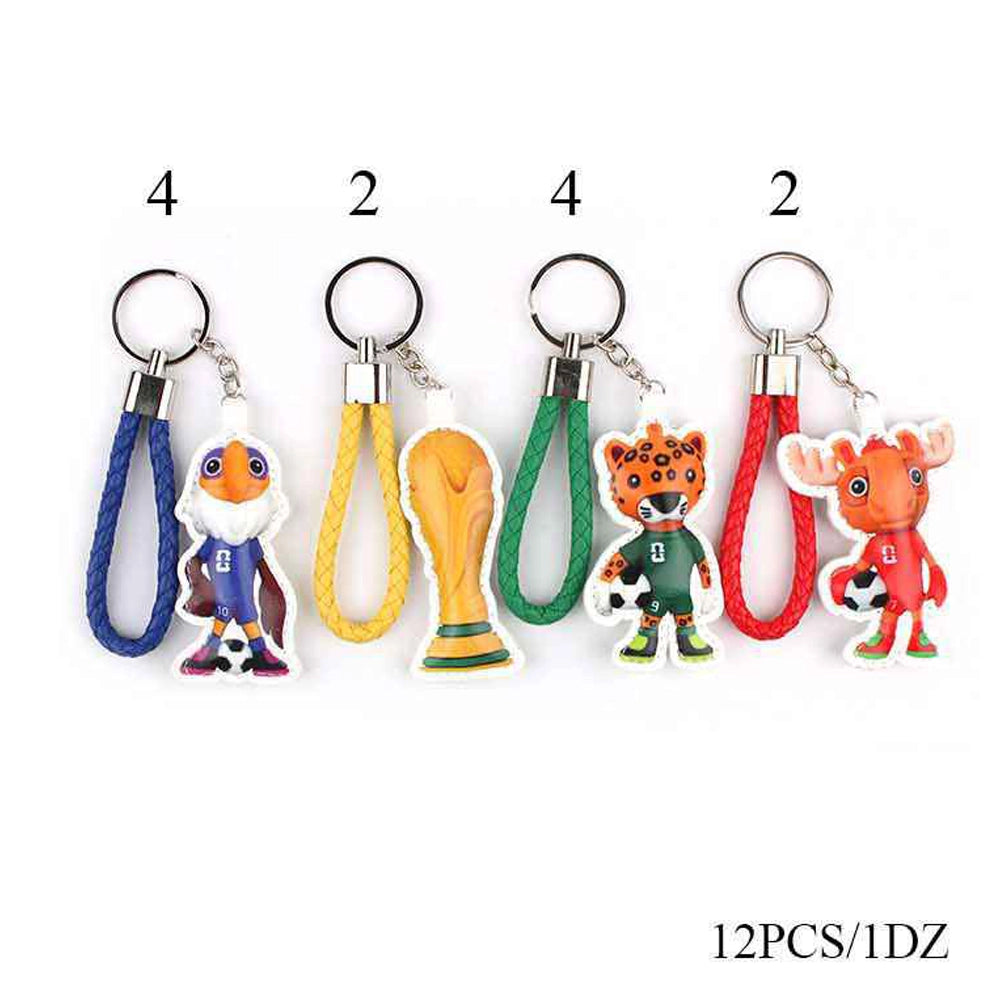 12-Piece Soccer Mascot Keychain Set | 8.5cm World Football Tournament Trophy Keyrings (ANV-0565)
