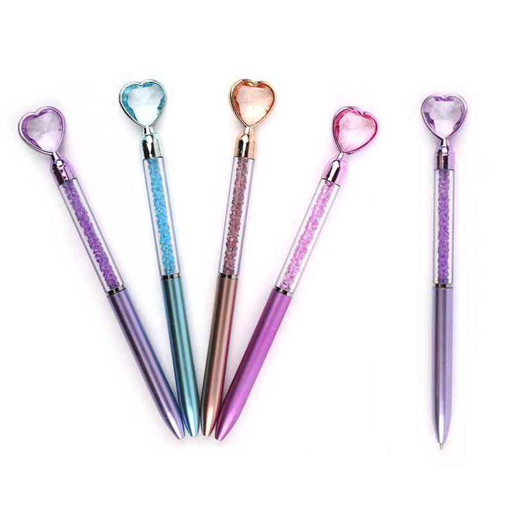Crystal Heart-Topped Diamond Ballpoint Pens – Elegant Stationery Set (ANV-0583)