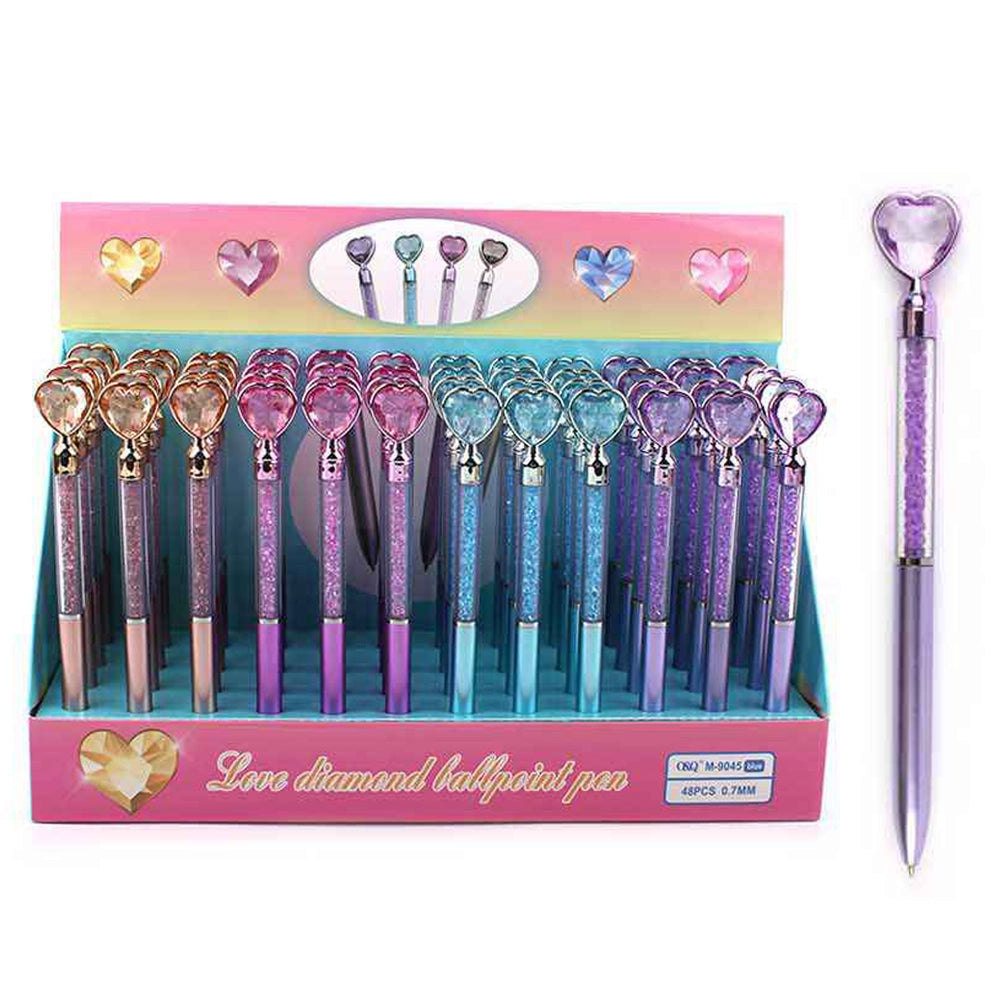 Crystal Heart-Topped Diamond Ballpoint Pens – Elegant Stationery Set (ANV-0583)