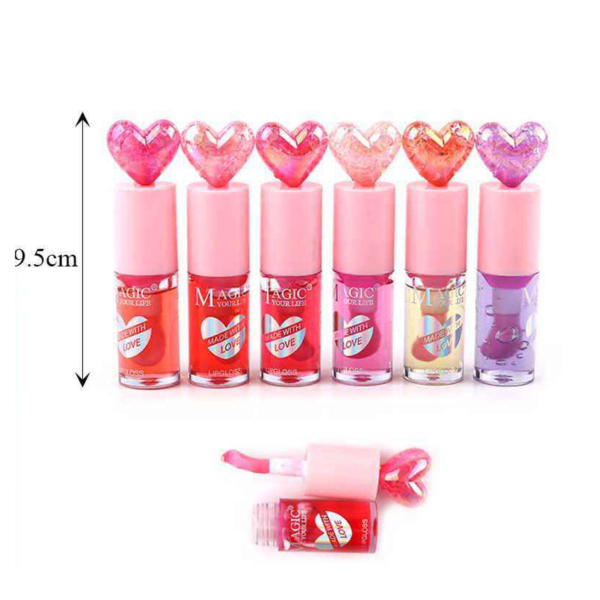 Magic Your Life Heart-Topped Liquid Lip Gloss Set – Shimmery, Moisturizing Gloss for High-Shine Lips 24pc (ANV-0673)