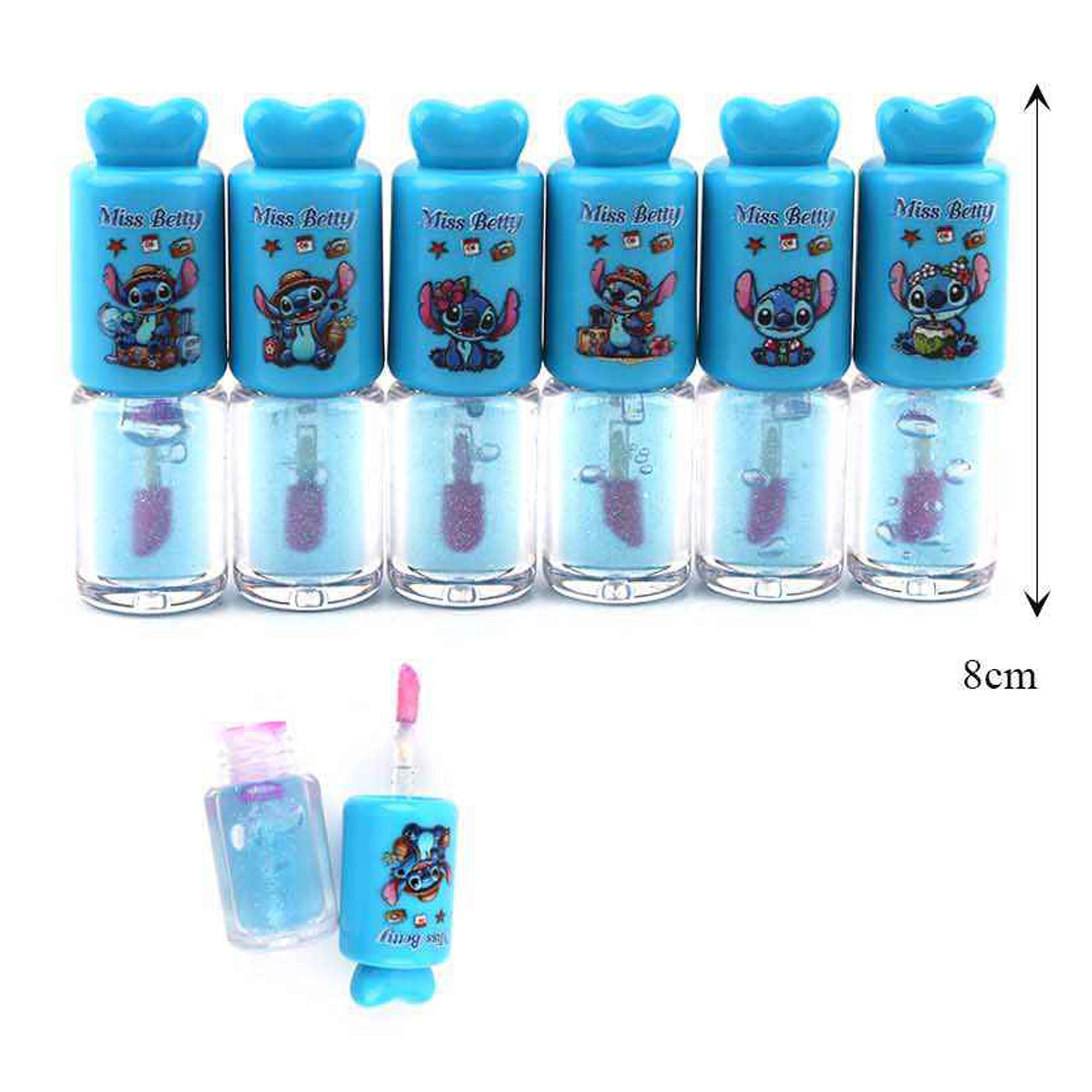 Miss Betty "Kiss You" 24hr Blue Glitter Lip Gloss - Stitch Edition 24pc (ANV-0922)