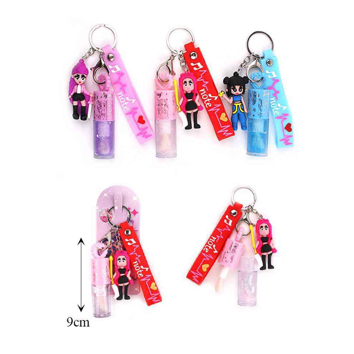 2-in-1 Glitter Lip Gloss Keychain Set – ANV-1003 | Cute Character Bag Charms & Shimmering Lip Balm with Wristlet Strap (ANV-1003)