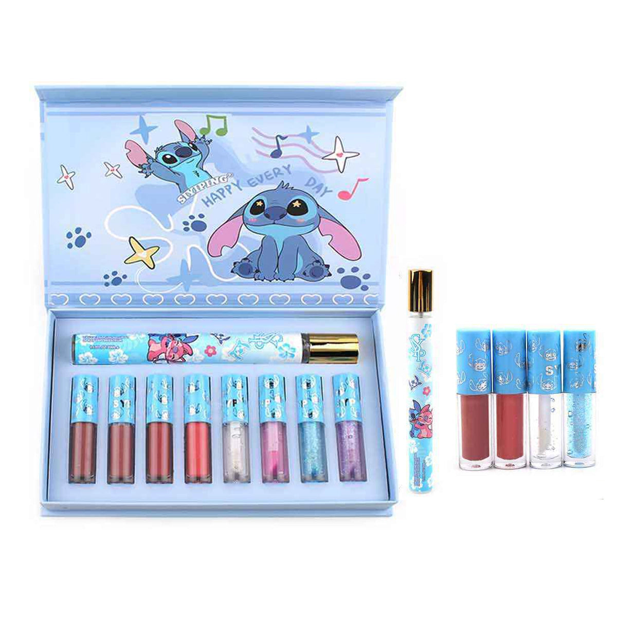 Blue Alien Galaxy 9-Piece Beauty & Fragrance Gift Set – Travel Perfume & Multi-Finish Lip Gloss Collection (ANV-1004)