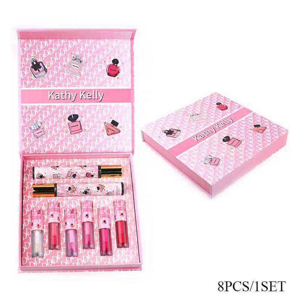 Kathy Kelly 8-Piece Travel Beauty Set – 2 Fragrance Sprays & 6 Tinted Lip Glosses (ANV-1090)