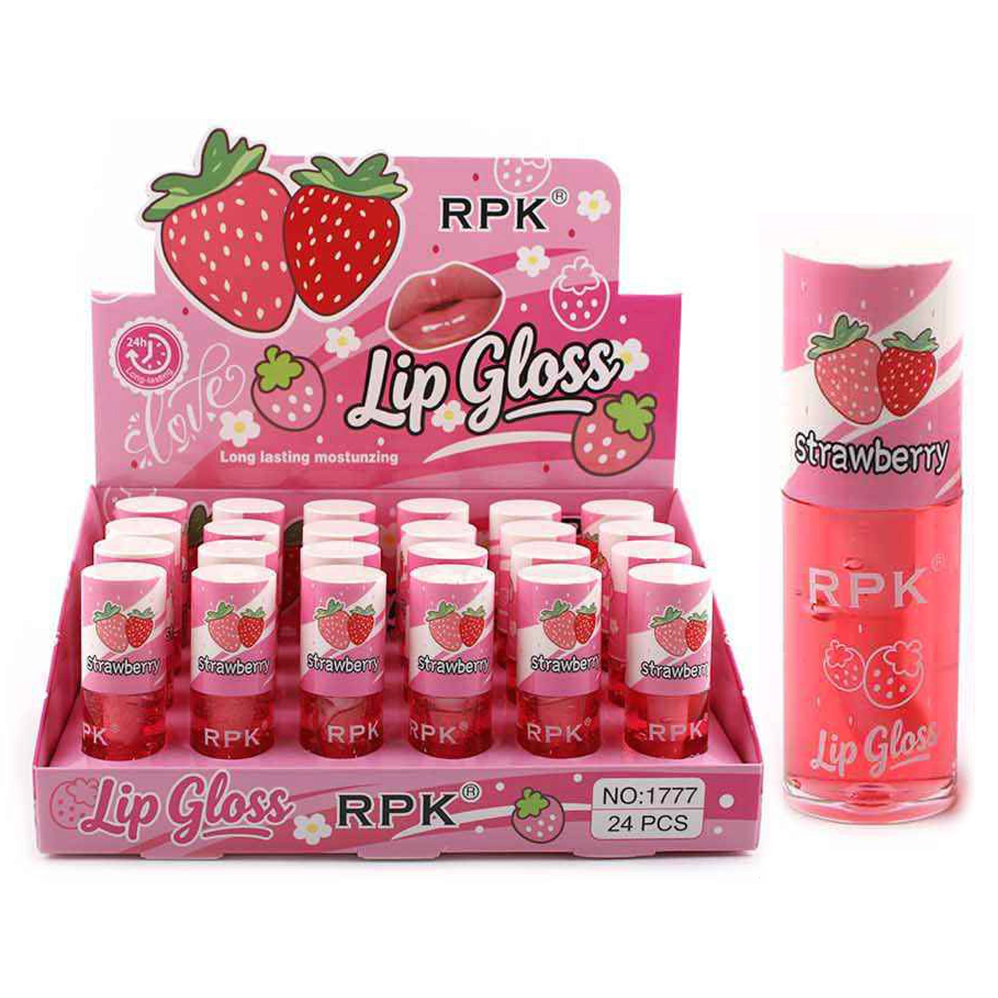 Strawberry Lip Gloss Bulk Box – Long Lasting Moisturizing Clear Pink Lip Gloss (24-Pack) (ANV-1093)