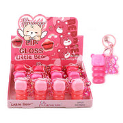 Rimocoo Little Bear Lip Gloss Keychain Set – Cute 3-Tone Pink Tinted Lip Balm with Bear Charm, Travel-Size Hydrating Lip Oil Gloss (ANV-1129)