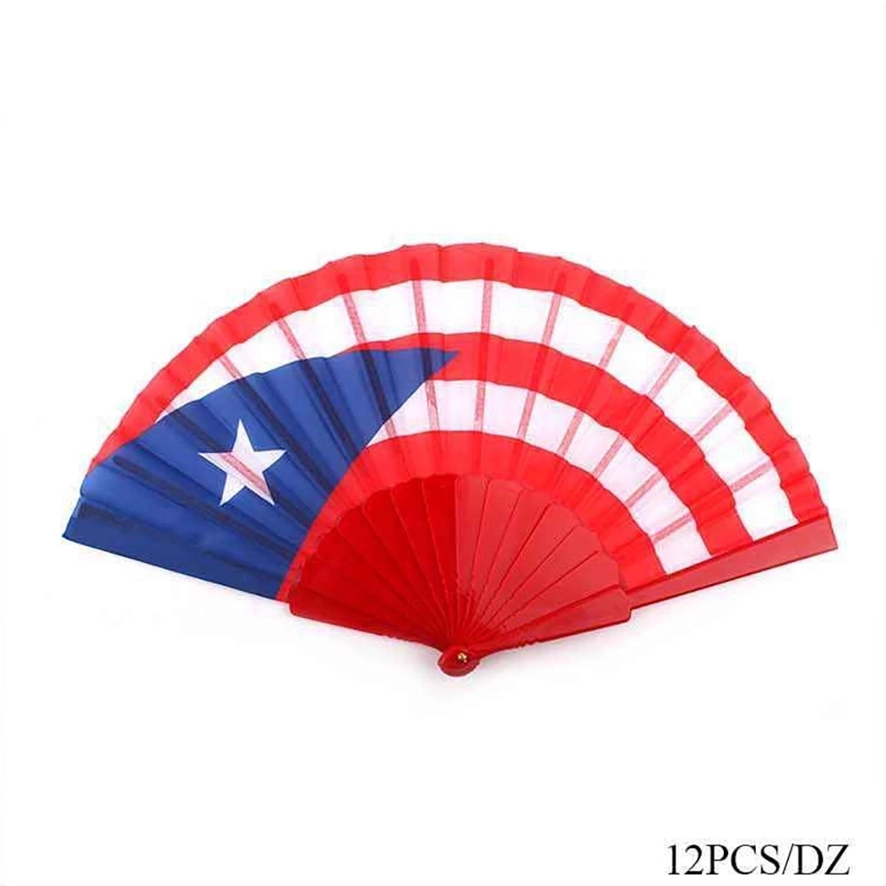 Puerto Rican Flag Design Folding Hand Fans (12-Pack) (ANV-1257)