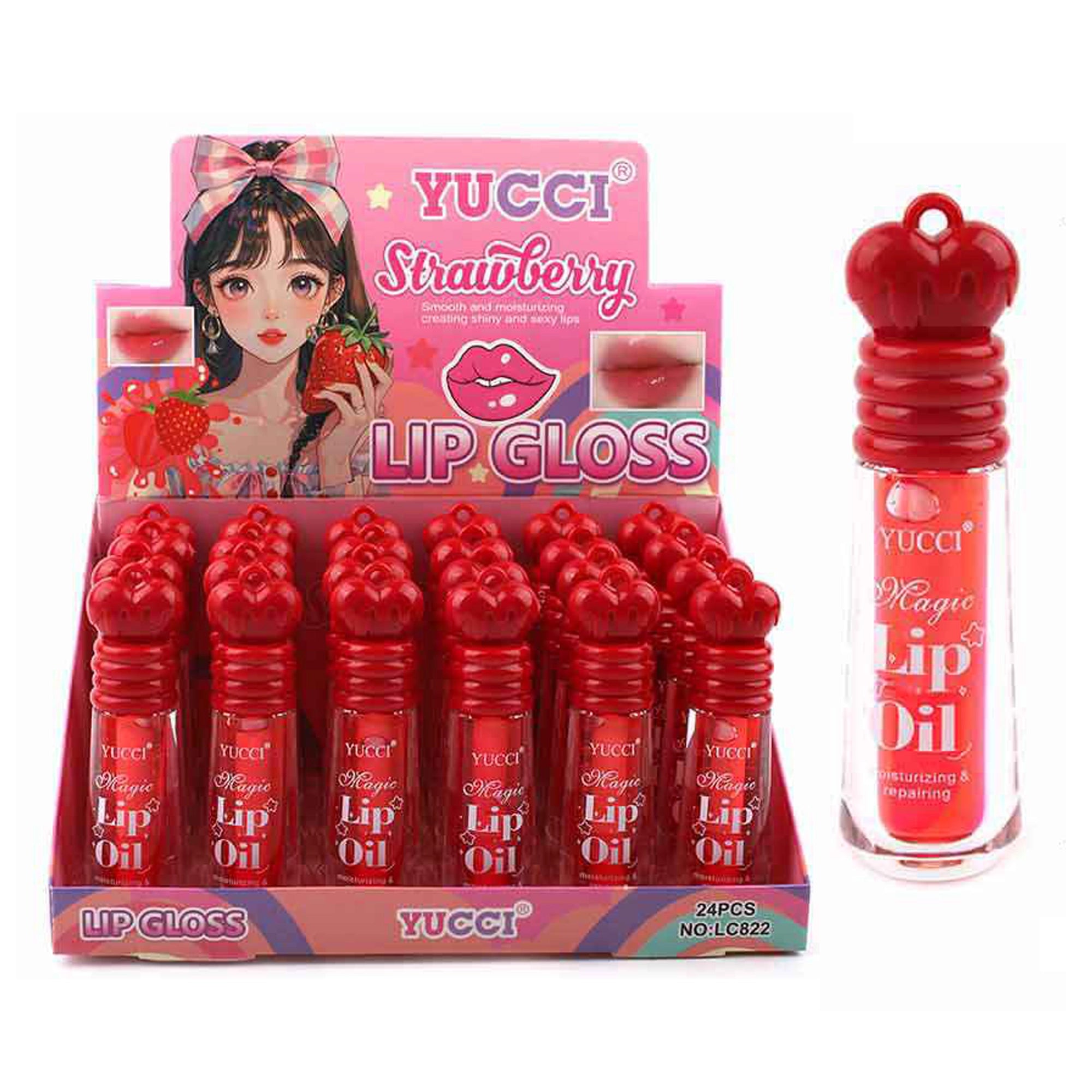Strawberry Magic Lip Oil - Hydrating & High-Shine Tinted Gloss (24pc Display Set) ANV-1270