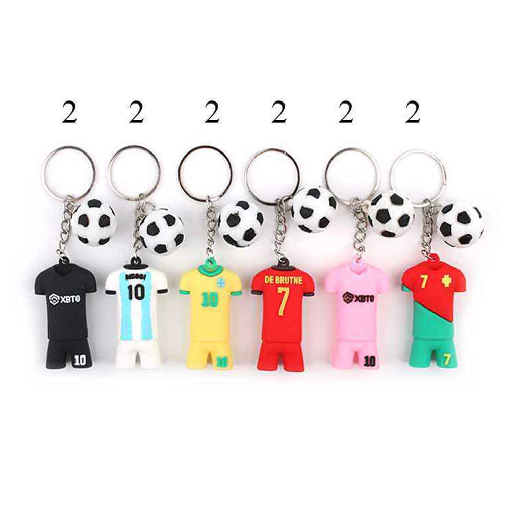 Mini Soccer Jersey Keychain Bulk Pack 12pc – 3D Rubber Football Kit Keyrings with Soccer Ball Charm (ANV-1319)
