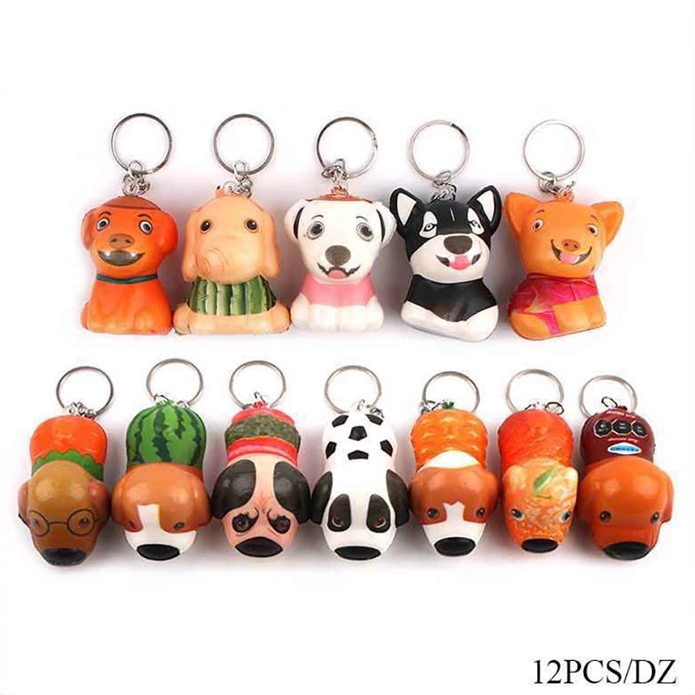 Cute Animal Dog Squishy Keychains – Assorted Cartoon Puppy Party Favors 12pcs (ANV-1340)