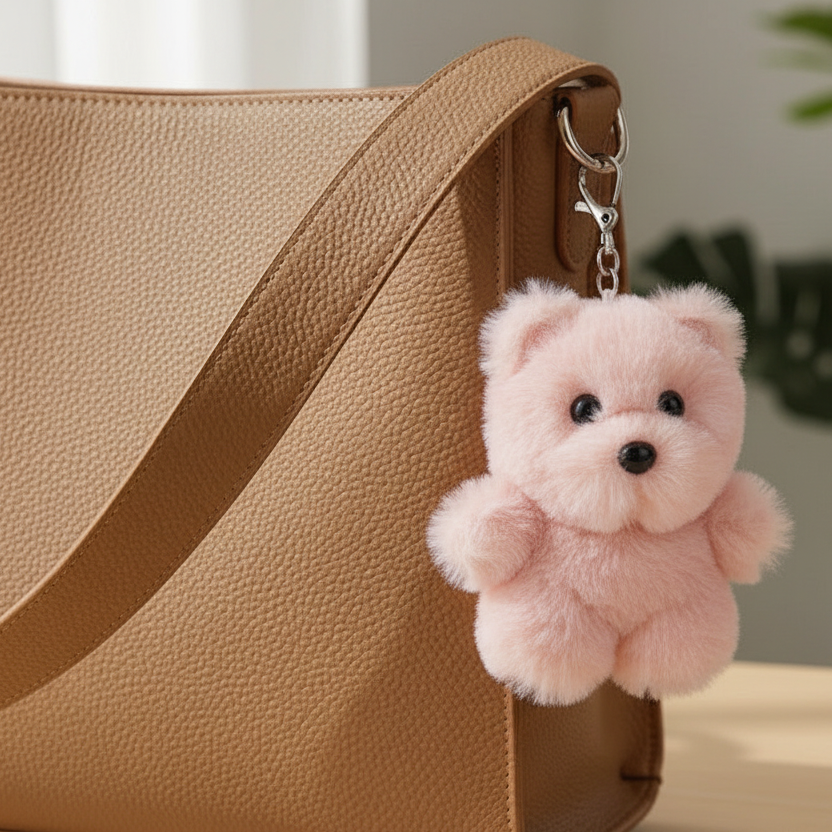 Mini Plush Dog Keychain (10cm) – Cute Fuzzy Puppy Bag Charm Clip, 6-Color Assortment Set (ANV-1468)