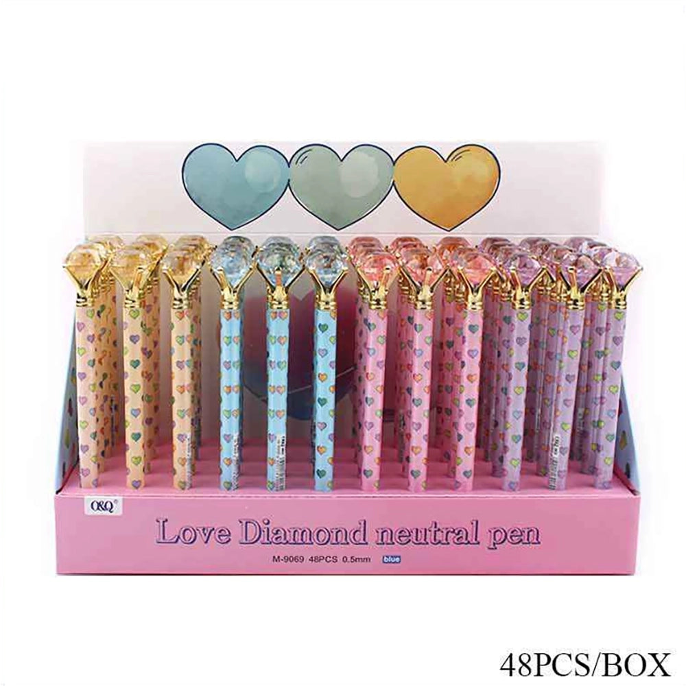 48-Piece Love Diamond Neutral Gel Pen Set – 0.5mm Fine Point Cute Heart School & Office Stationery (Blue Ink) (ANV-1639)