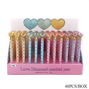 48-Piece Love Diamond Neutral Gel Pen Set – 0.5mm Fine Point Cute Heart School & Office Stationery (Blue Ink) (ANV-1639)