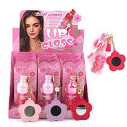 Sweet Woman Shimmer Glass Lip Gloss Keychain with Compact Flower Mirror – Pastel 12pcs (ANV-1662)