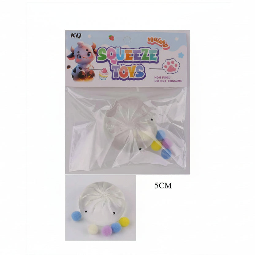 24-Pack Clear Dumpling Squishy Stress Reliever Toys – 5cm Mochi Fidget Squeeze Toy Bulk Display Box (ANV-1708)