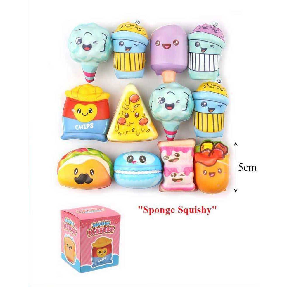 12-Piece Cute Food & Dessert Slow-Rising Mini Squishy Toy Set (5cm) – Kawaii Stress Relief Fidget Toys for Kids & Party Favors (ANV-1722)