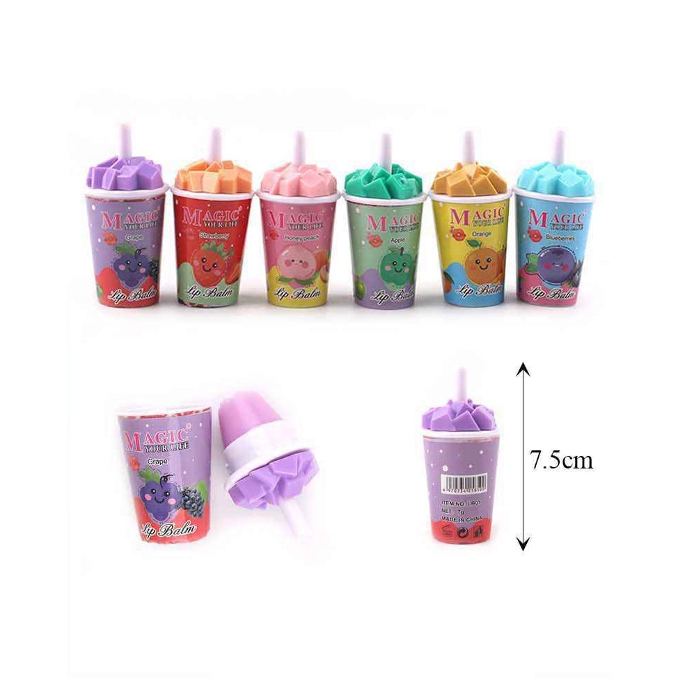 Magic Your Life Fruits Market Boba Drink Cup Lip Balm – 6 Fruit Flavors 24pcs (ANV-1742)