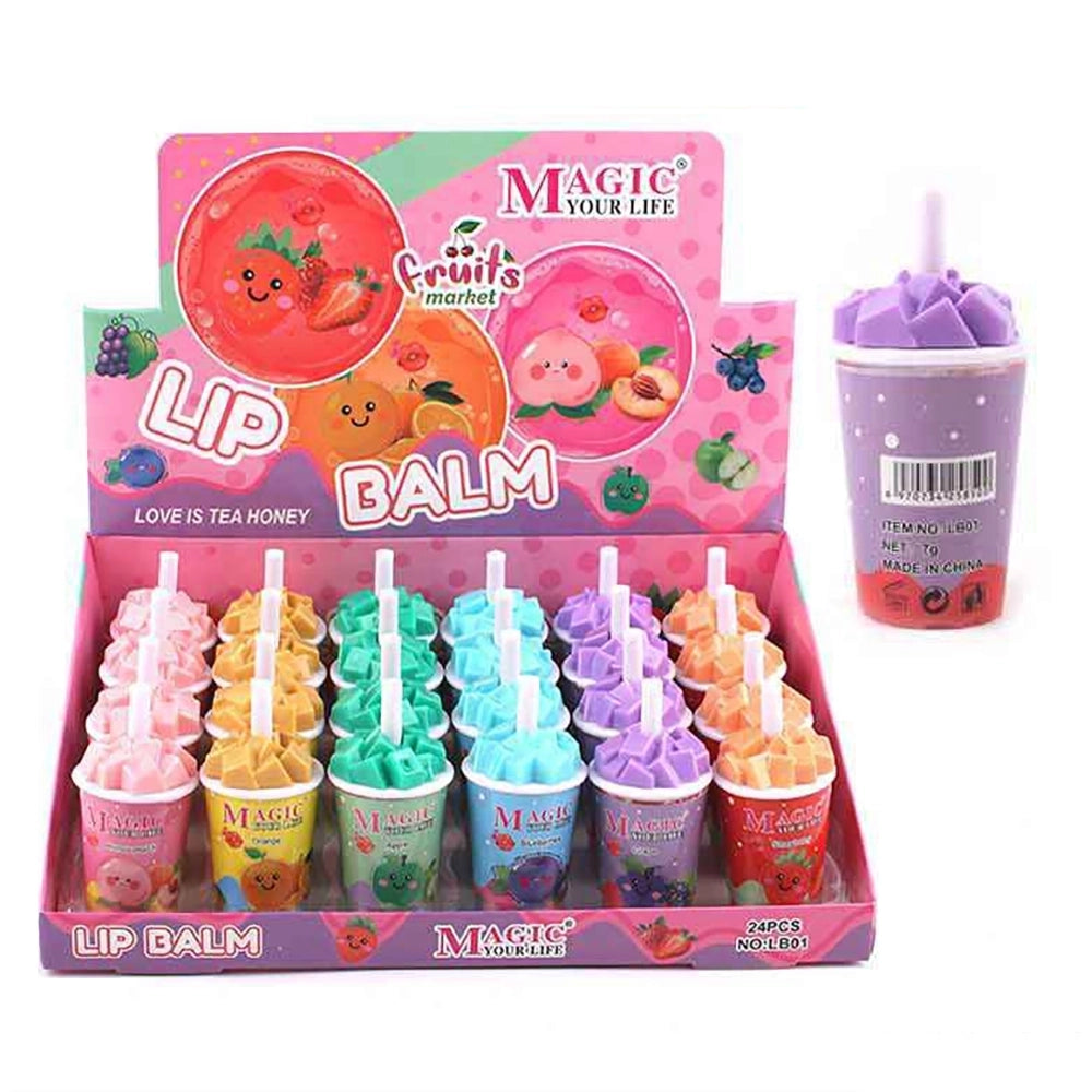 Magic Your Life Fruits Market Boba Drink Cup Lip Balm – 6 Fruit Flavors 24pcs (ANV-1742)