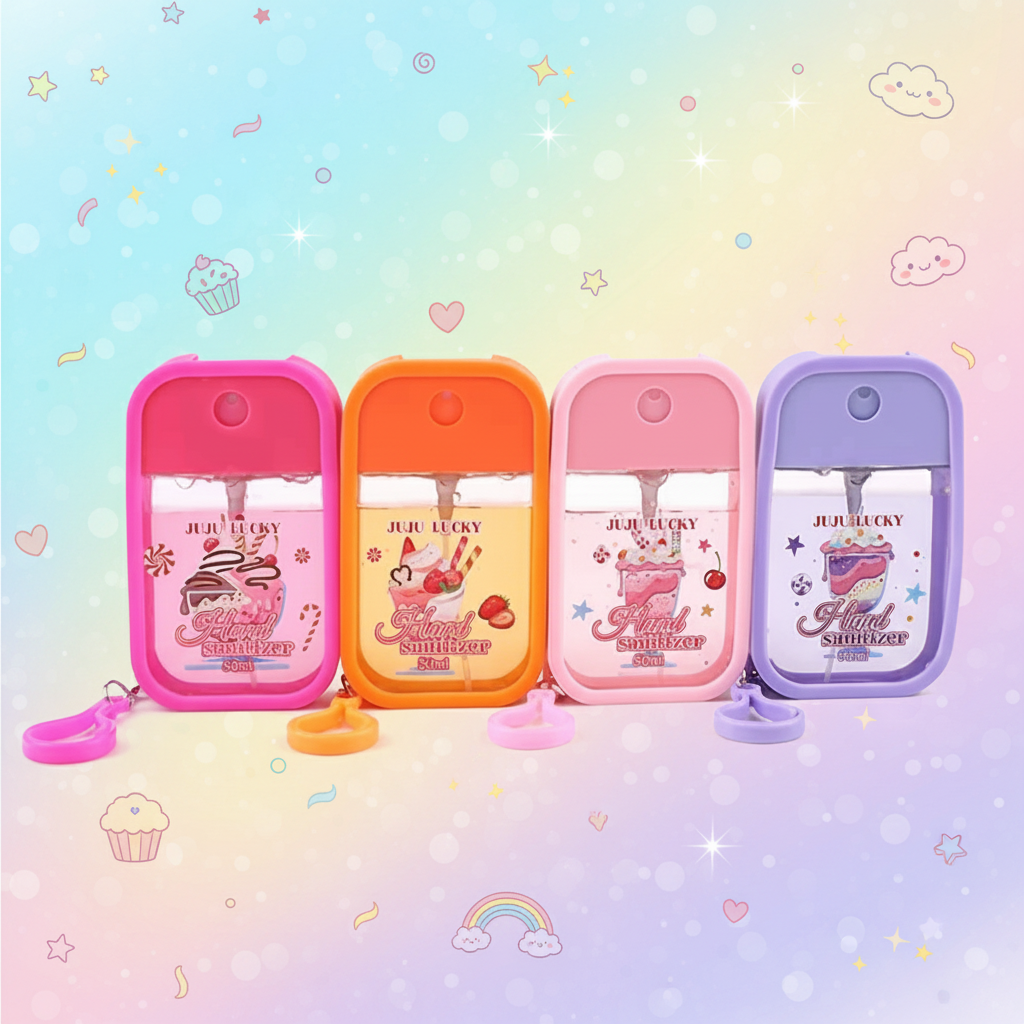 Cute Keychain Hand Sanitizer Spray Bottles (50ml) – Portable Refillable Travel Mist Sprayer Set with Silicone Holder & Clip for Backpacks, Kids, School, & Travel (ANV-1794)