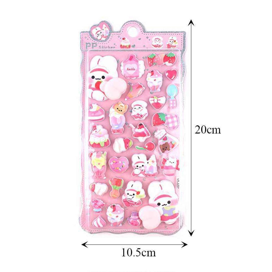 Kawaii 3D Puffy & Squishy Character Sticker Sheet Set – Pastel Animals & Treats 12pcs (ANV-1851)