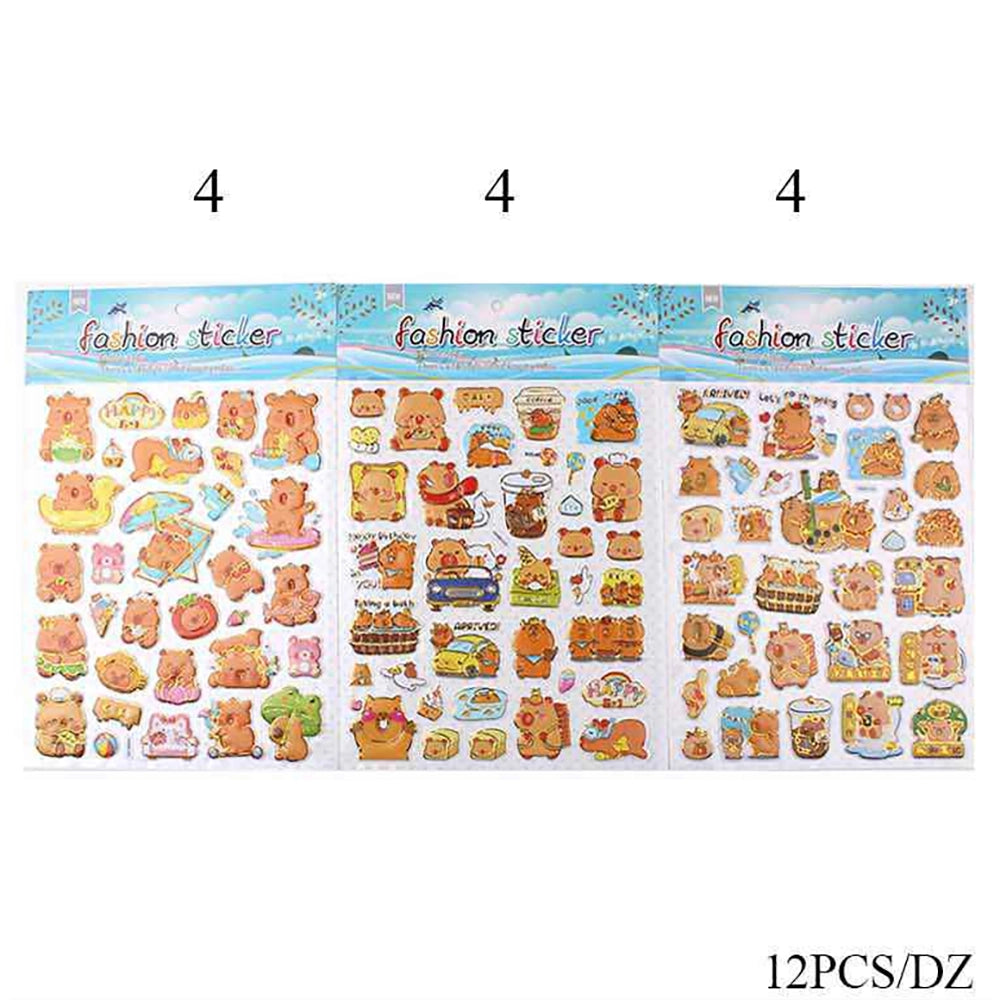 Large Kawaii Capybara 3D Puffy Bubble Sticker Sheet Set – Multi-Theme 12pcs (ANV-1856)