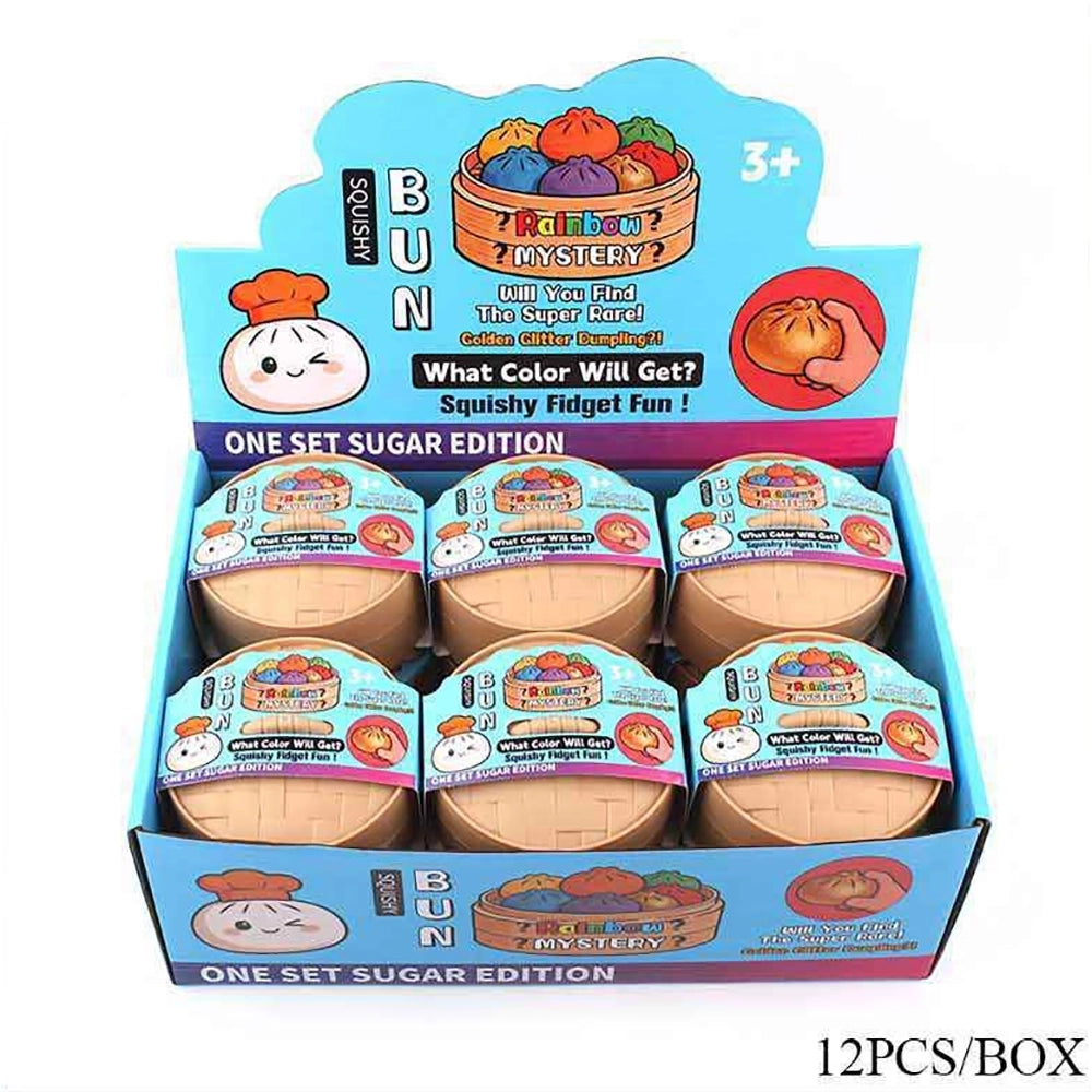 Kawaii Steamer Bun Squishy Fidget Toy with Light-Up LED – Glitter Gel Stress Relief Ball in Mini Steamer Container, Mystery Dumpling Sensory Toy for Kids & Adults (ANV-1904)