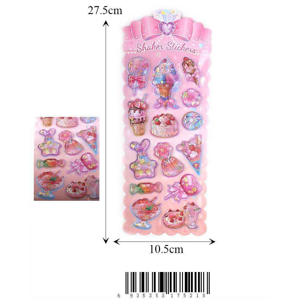 Kawaii 3D Liquid Shaker Glitter Sticker Sheet Set – Pastel Sweets & Magical Treats 12pcs (ANV-1930)